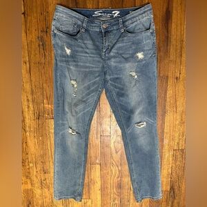 Seven7 Women's Distressed Blue Straight Leg Jeans
